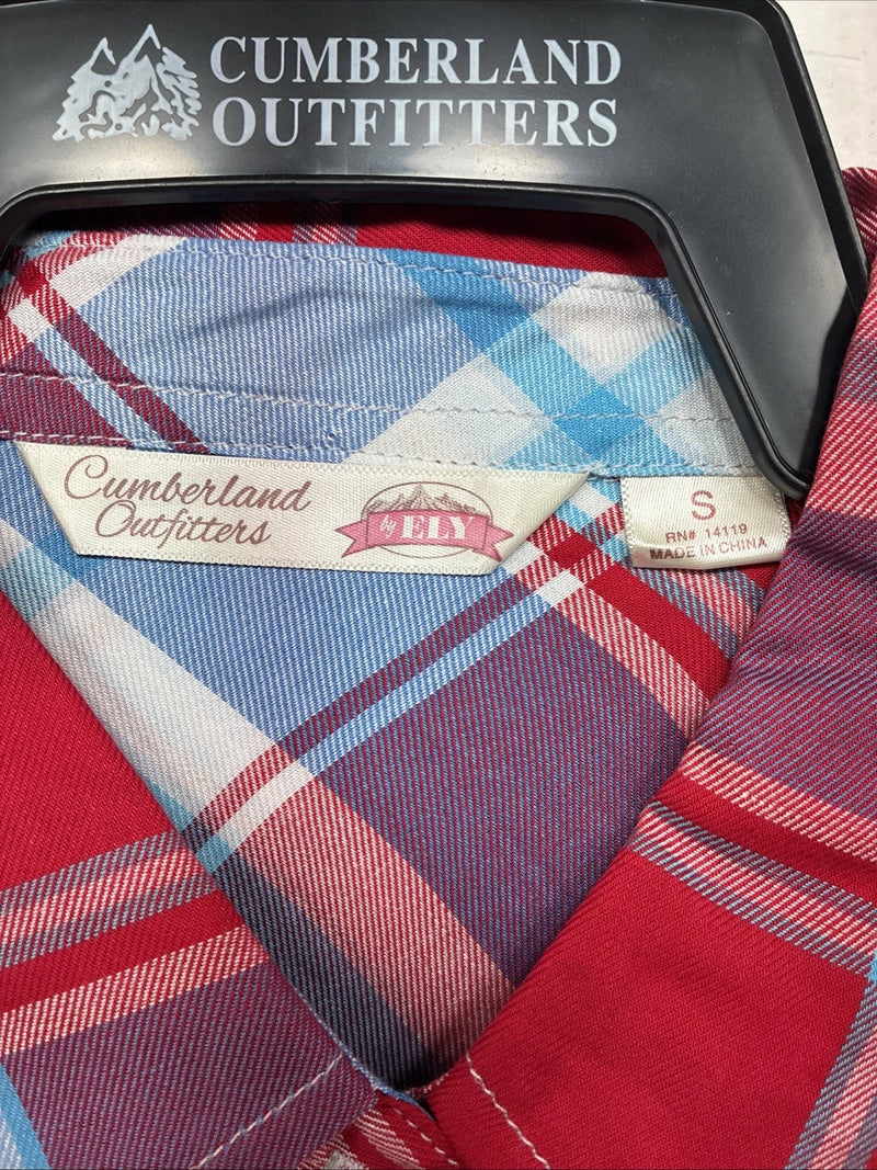 New Women’s Cumberland Red Blue Plaid Short Sleeve Button Up Small DD-106