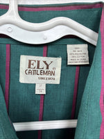 New Men’s ELY Cattleman Green Pink Strip Long Sleeve Pearl Snap 16 X 34 XL H-83
