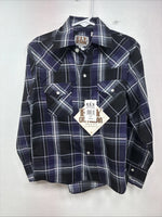 New Kids ELY Cattleman Purple Plaid Long Sleeve Pearl Snap Small LL-6