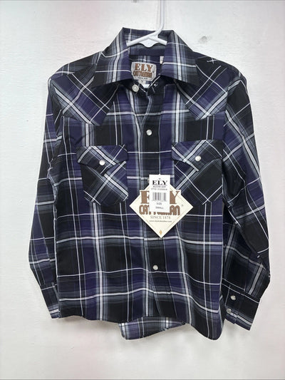 New Kids ELY Cattleman Purple Plaid Long Sleeve Pearl Snap Small LL-6