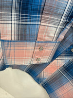 New Women’s Cumberland Pink Blue Plaid Long Sleeve Pearl Snap 1XL Plus GG-68