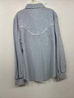 New Women’s Kid Kountry Blue Stripe Design Long Sleeve Pearl Snap Size 14 YY-10