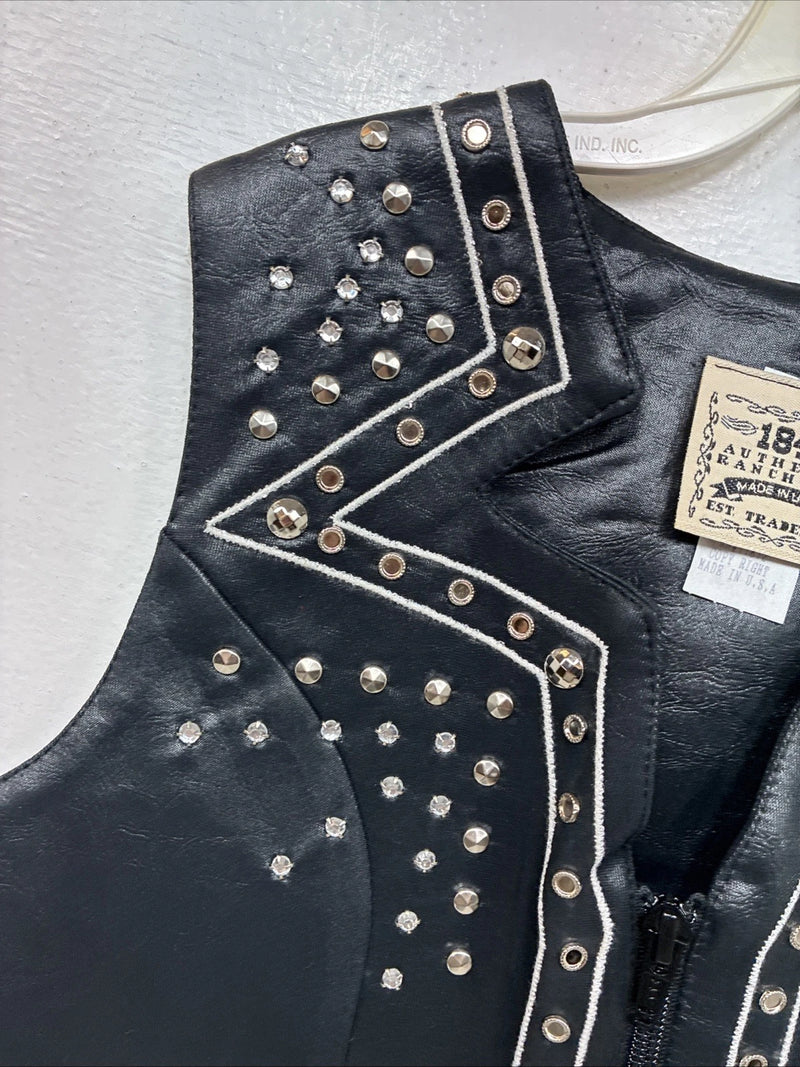New Women’s 1848 RanchWear Black Rhinestone Sleeveless Vest Zip Up XS YY-38