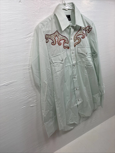 New Men’s Champion Western Mint Green Long Sleeve Pearl Snap 15 Medium M-62