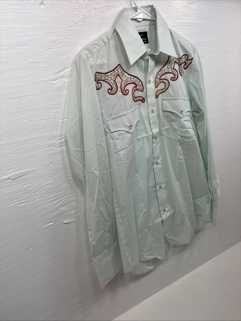 New Men’s Champion Western Mint Green Long Sleeve Pearl Snap 15 Medium M-62