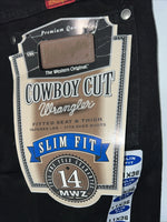New Men’s Black Cowboy Cut Slim Fit Wrangler Jeans. 11x36 H-8