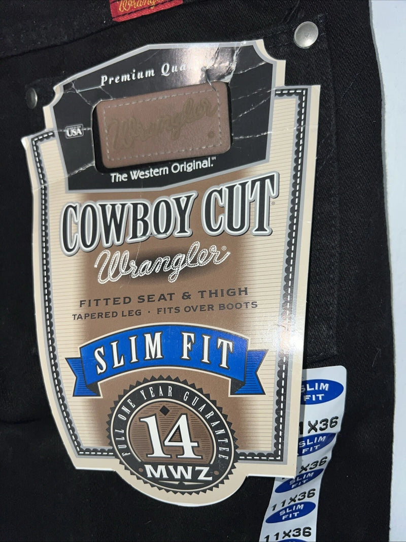 New Men’s Black Cowboy Cut Slim Fit Wrangler Jeans. 11x36 H-8