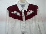 New Women’s ELY Cattleman White Red Flower Long Sleeve Button Up M #3802 3C-42