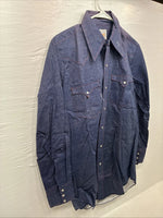 New Men’s Karman Blue Jena Long Sleeve Pearl Snap 15 Medium AA-75