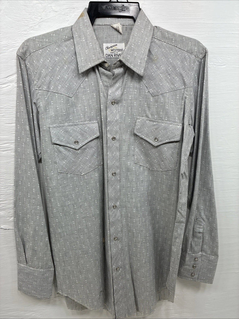 New Men’s Champion Western Gray Long Sleeve Pearl Snap 15.5 Medium F-105