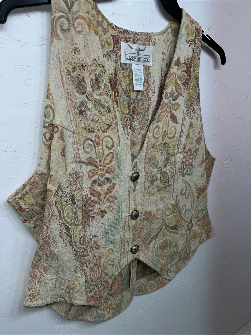 New Women’s Longhorn Multicolor Floral Vest Large #5652 WW-40