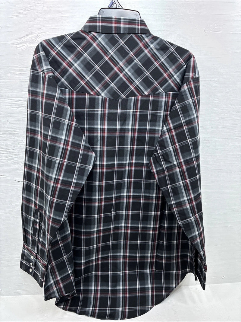 New Men’s ELY Cattleman Black Red Flannel Long Sleeve Pearl Snap 2XL F-93