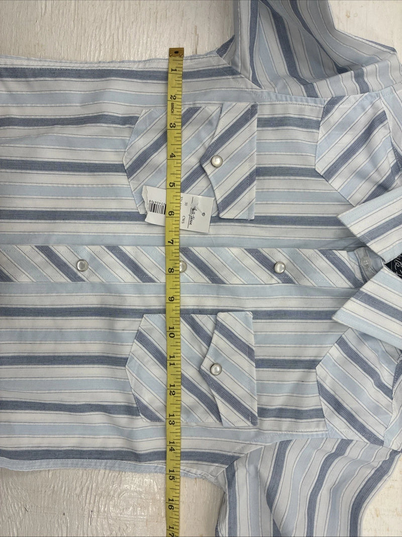 New Kids White Horse Blue Stripe Long Sleeve Pearl Snap Medium DD-35