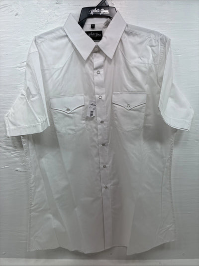 New Men’s White Horse Simple White Western Short Sleeve Pearl Snap XL T-12