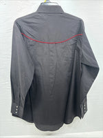 New Men’s ELY Cattleman Black Flag Design Long Sleeve Pearl Snap Large T-58