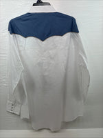 New Men’s ELY Cattleman White Blue Embroidered Long Sleeve Pearl Snap 2XL H-29
