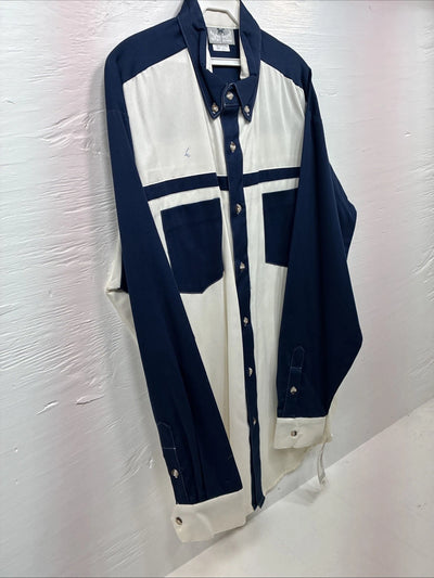 New Men’s Cowboy Threads Blue White Long Sleeve Button Up XL O-38