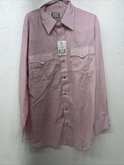 New Men’s Pink HbarC Ranchwear Pearl Snap Long Sleeve Shirt. 16x33 L P-50