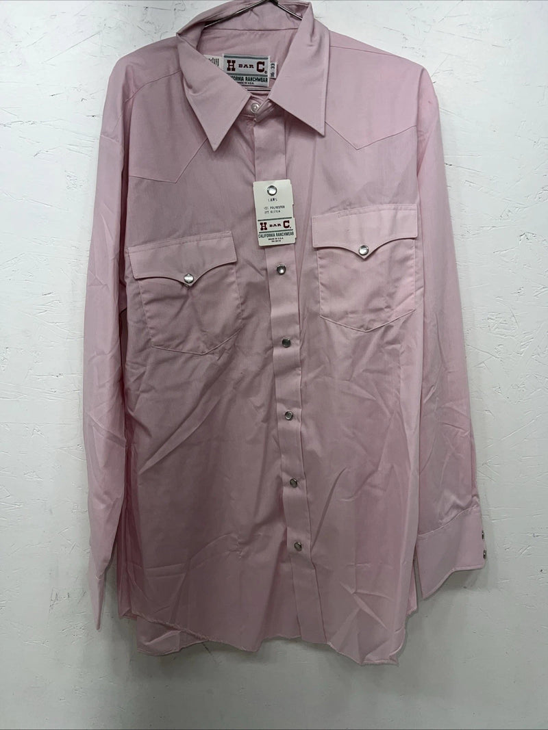 New Men’s Pink HbarC Ranchwear Pearl Snap Long Sleeve Shirt. 16x33 L P-50