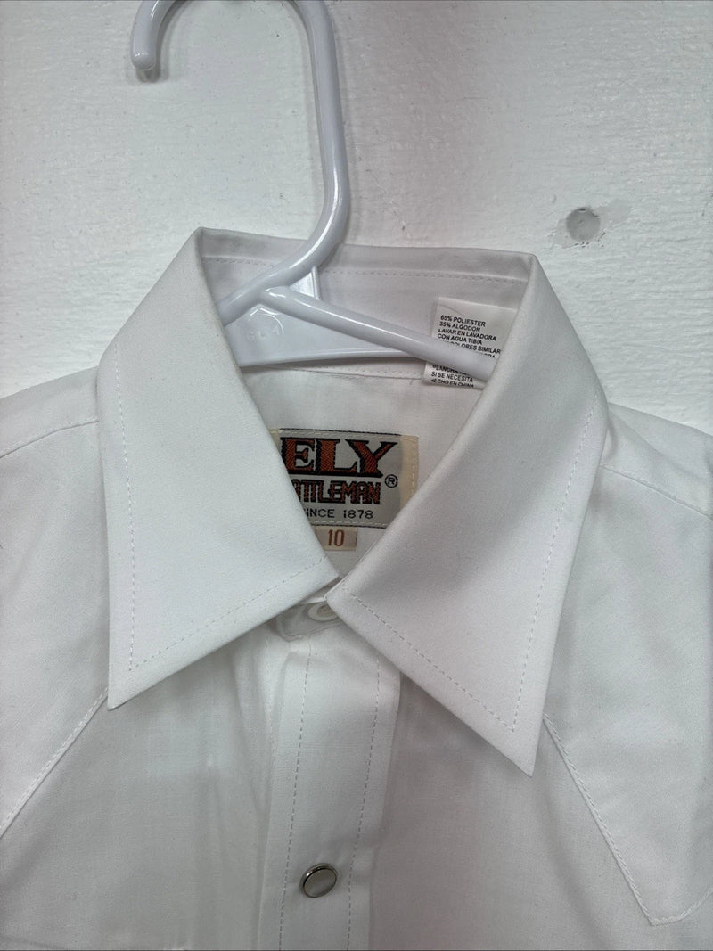 New Boys ELY Cattleman Cattleman White Long Sleeve Pearl Snap Size 10 DD-95