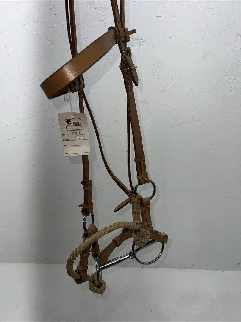 New Star Rider Leather Headstall Rope Nose Band W Bit #6501 U-32