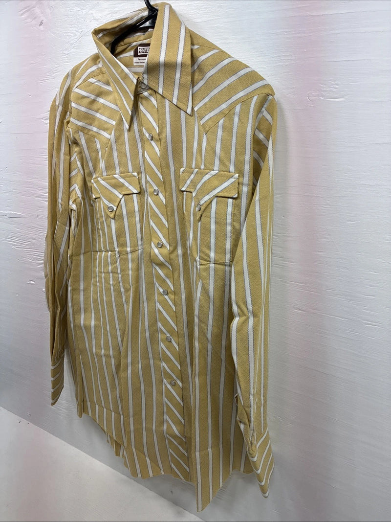 New Men’s Fenton Yellow White Stripe Long Sleeve Pearl Snap 16 Large X-110