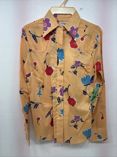 New Women’s Dickson Jenkins Orange Floral Long Sleeve Pearl Snap Size 36 II-79