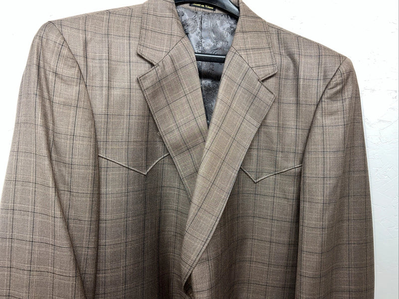 New Circle S Brown Plaid Suit Jacket 52L #25832 Y-600