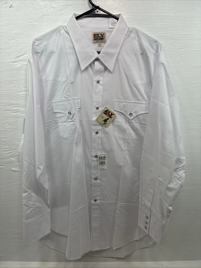 New Men’s ELY Cattleman White Western Long Sleeve Pearl Snap 18 X 35 2XL T-49