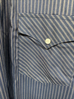 New Men’s White Horse Navy Blue Stripe Long Sleeve Pearl Snap 2XL F-96