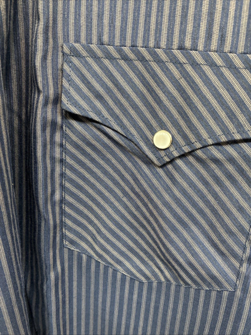 New Men’s White Horse Navy Blue Stripe Long Sleeve Pearl Snap 2XL F-96