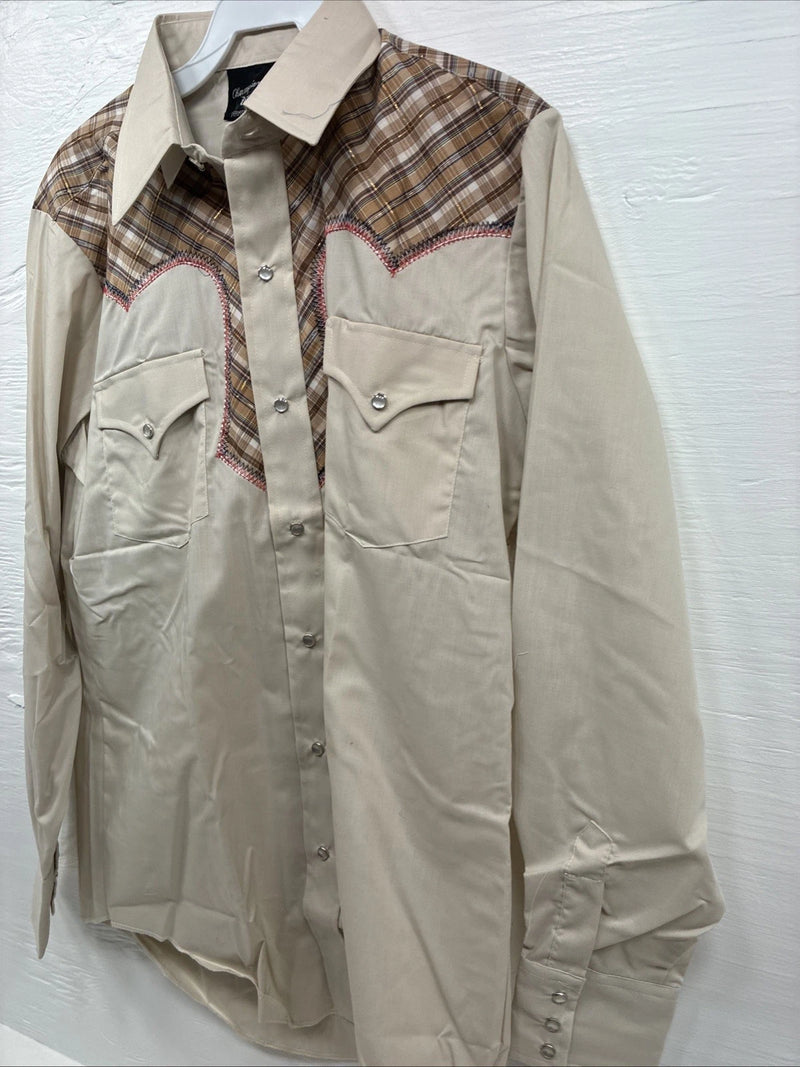 New Men’s Champion Westerns Brown Plaid Long Sleeve Pearl Snap Medium O-25