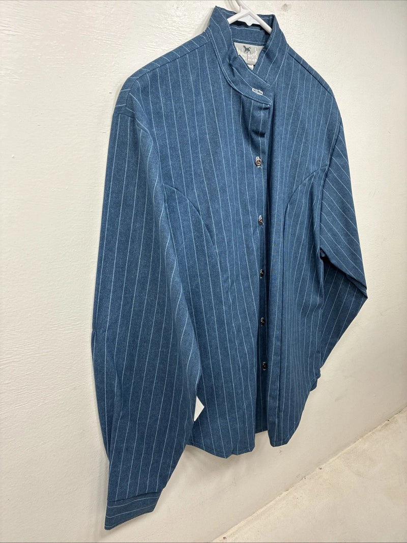 New Women’s Cowboy Threads Blue Stripe Long Sleeve Button Up Medium YY-79