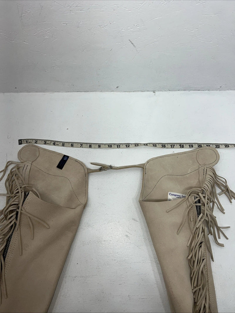 New Children’s Tan Congress Leather Show Chaps Fringe Adjustable Waist 21” I-67