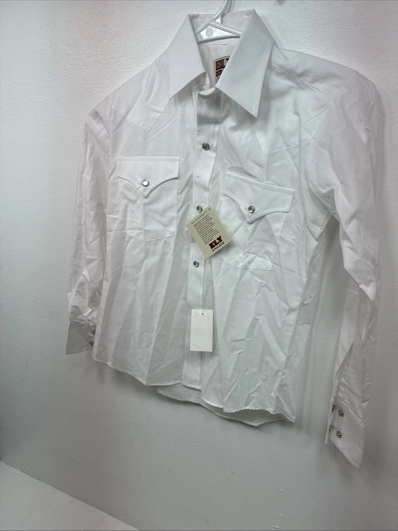 New Boys ELY Cattleman White Long Sleeve Pearl Snap Size 10 DD-80