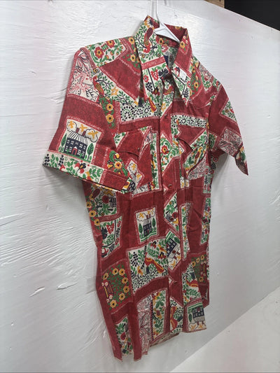 New Men’s Panhandle Slim Red Designed Short Sleeve Pearl Snap 15 Medium T-85