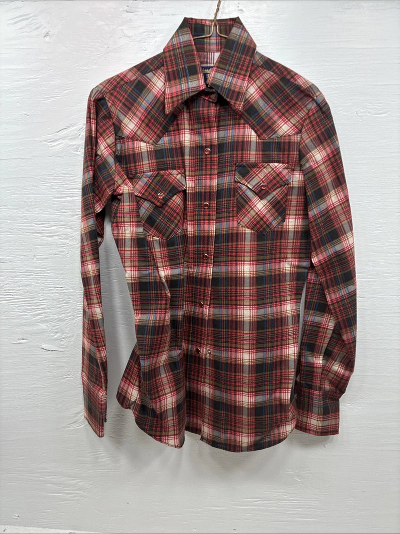 New Men’s Panhandle Slim Red Plaid Long Sleeve Pearl Snap XS J-67