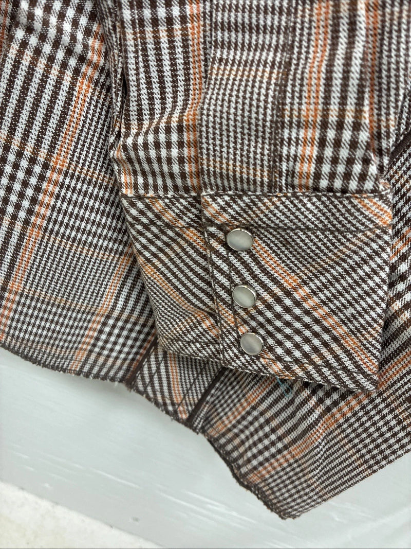 New Kids Champion Western Brown Design Long Sleeve Pearl Snap Size 16 CC-92