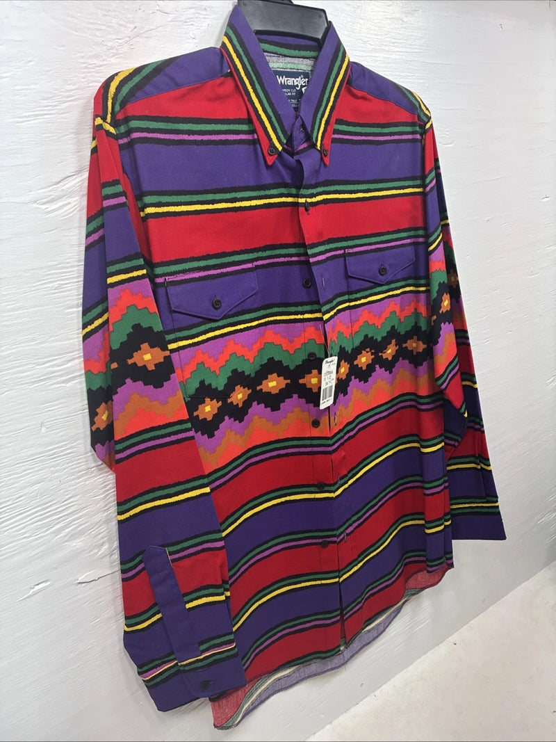 New Men’s Wrangler Multicolor Stripe Long Sleeve Pearl Snap 15.5 Medium DD-3
