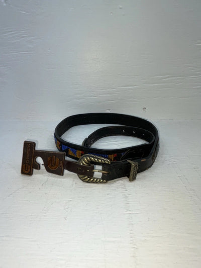New Black Genuine Leather Chambers Beaded 28” Belt #PR485 JJ-136