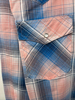 New Women’s Cumberland Pink Blue Plaid Long Sleeve Pearl Snap 1XL Plus GG-68