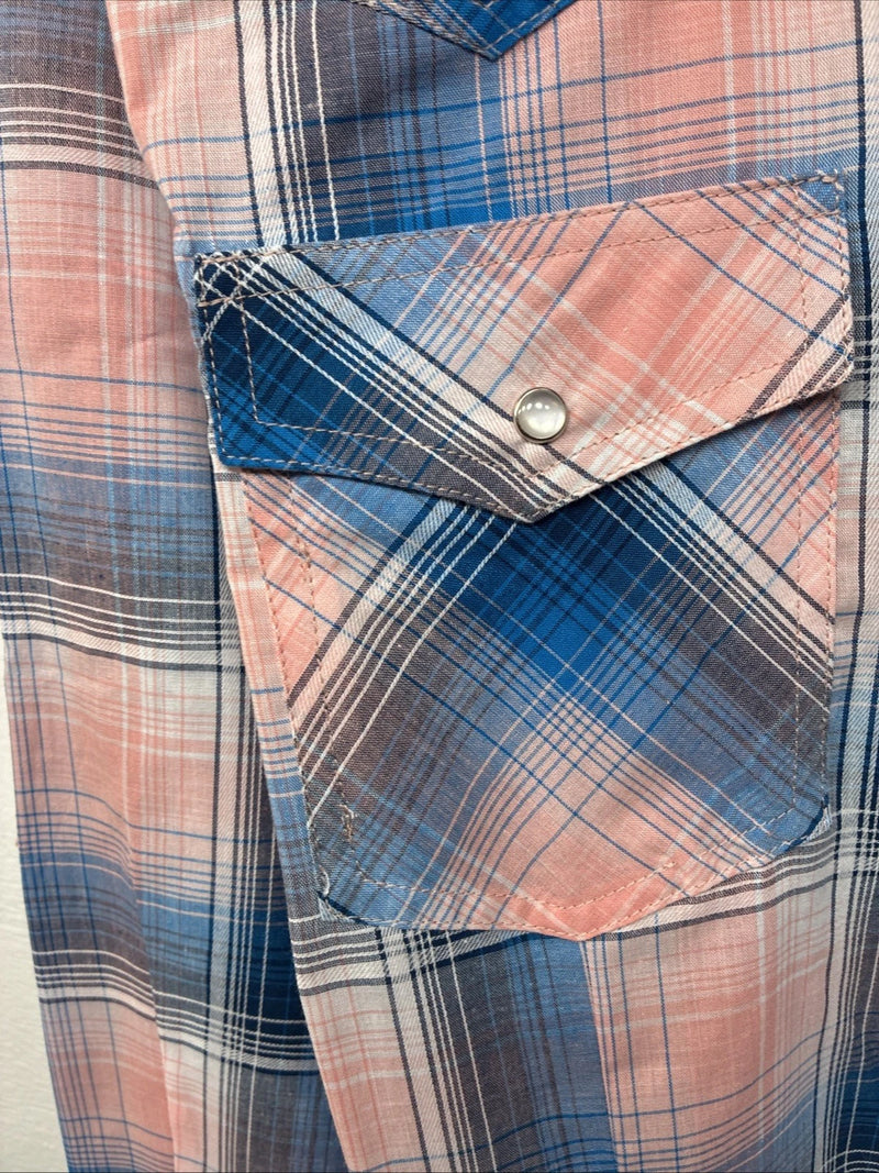 New Women’s Cumberland Pink Blue Plaid Long Sleeve Pearl Snap 1XL Plus GG-68