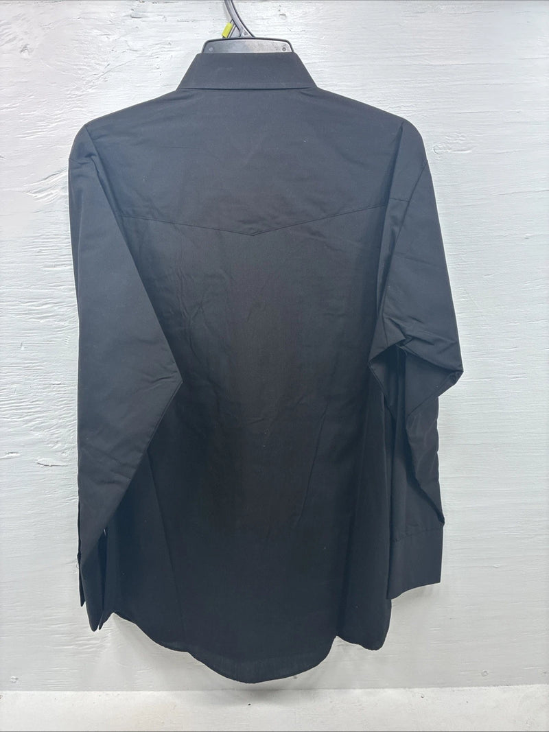 New Men’s  ELY Cattleman Black Long Sleeve Pearl Snap 16.5 X 34 Large V1-100