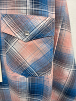 New Women’s Cumberland Pink Blue Plaid Long Sleeve Pearl Snap 1XL Plus GG-39
