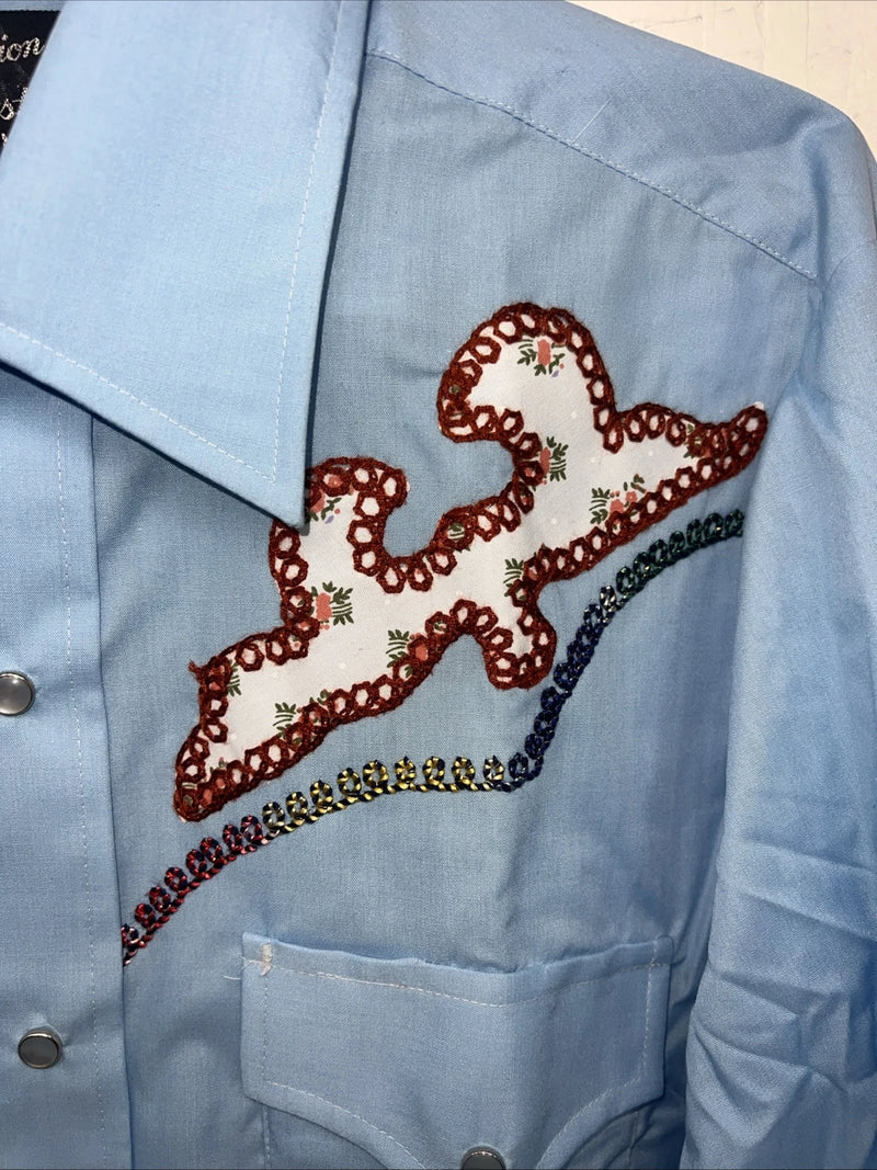 New Men’s Blue Champion Pearl Snap Western Long Shirt. 15.5 X 34 Medium A-177