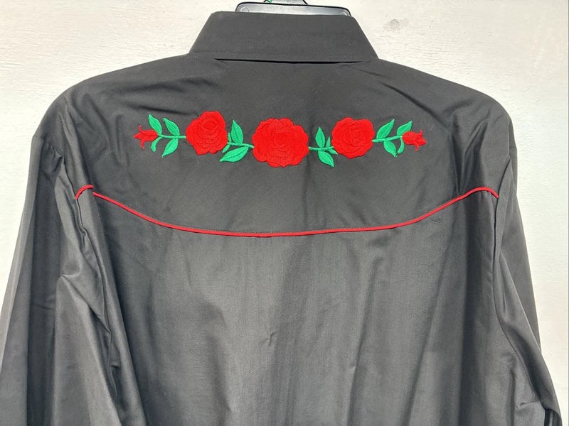 New Women’s Country Charmers Black Rose Long Sleeve Pearl Snap XL II-59