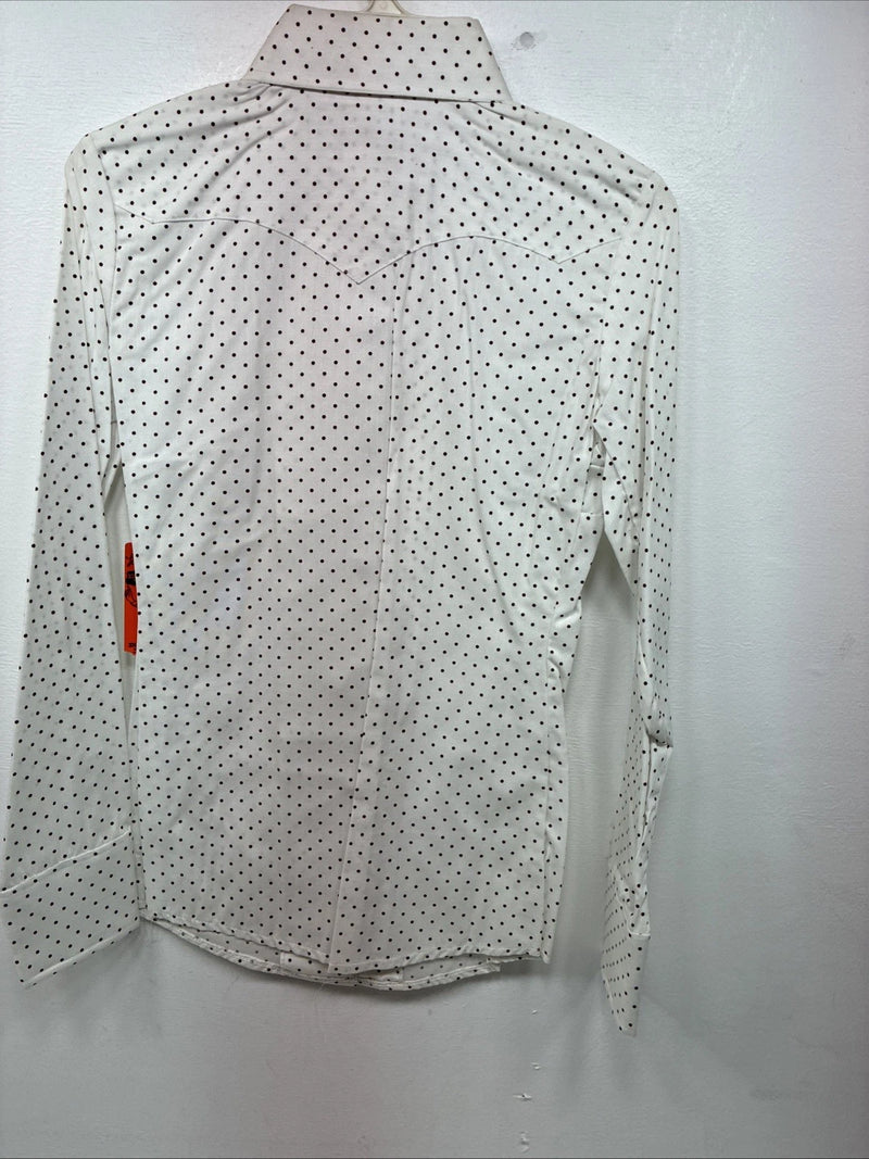 New Women’s Dickson Jenkins White Dottted Long Sleeve Pearl Snap Size 30 LL-92