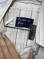 New men’s Panhandle slim white Stripped Pearl Snap Short Sleeve 14.5 Small A-179
