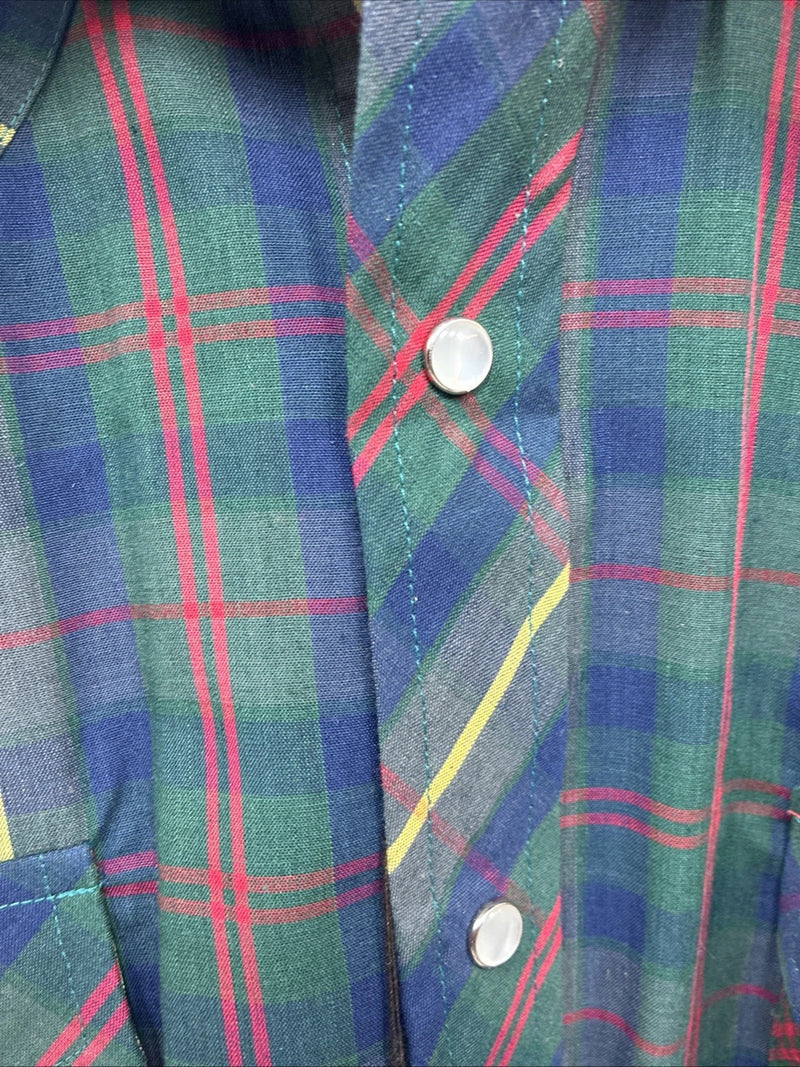 New Men’s ELY Plains Green Plaid Long Sleeve Pearl Snap 16.5 X 34 Large R-19