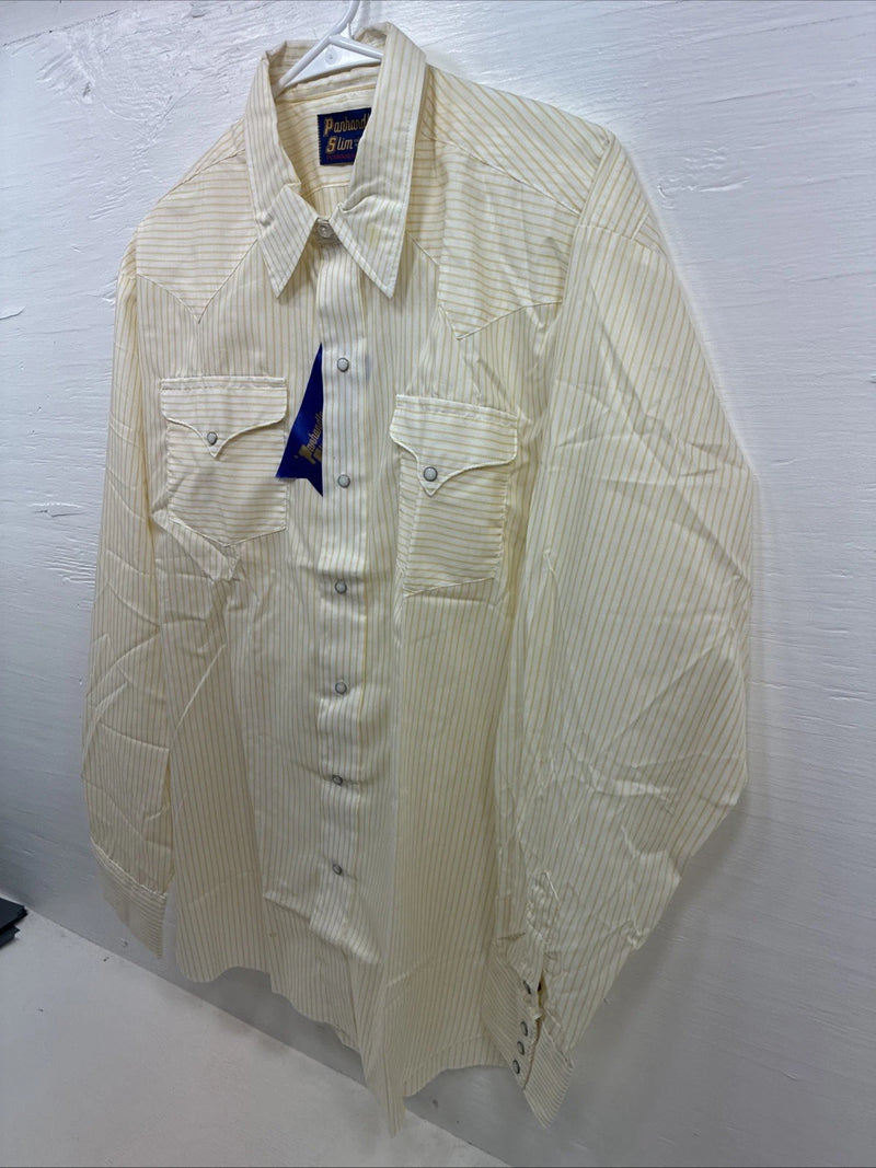 New Men’s Panhandle Slim Yellow Strip Long Sleeve Pearl Snap 16 Large AA-33
